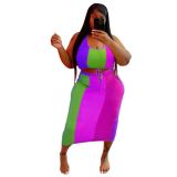 Plus Size Women Casual Print Top and Skirt Two-Piece Set