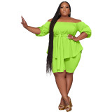Plus Size Women Off Shoulder Solid Top and Shorts Casual Two-Piece Set