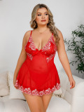 Plus Size Women Lace Body Shaping Seduction See-Through Nightdress Sexy Lingerie