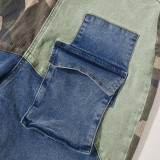 Women Denim Patchwork Pocket Style Drop Crotch Pants