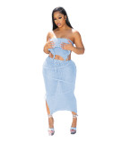 Women Sexy Wrap Backless Backless Crop Top and Skirt Two-Piece Set