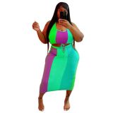 Plus Size Women Casual Print Top and Skirt Two-Piece Set