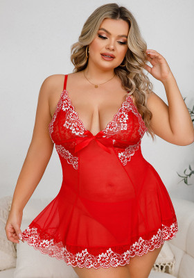 Plus Size Women Lace Body Shaping Seduction See-Through Nightdress Sexy Lingerie
