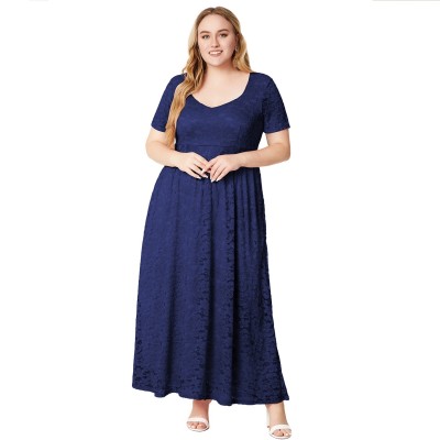 Plus Size Women Short Sleeve Lace Dress