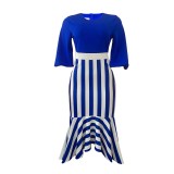 Women's Stripe Irregular Patchwork Mermaid Dress Chic Career Dress