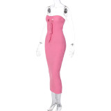 Women's Summer Fashion Sexy Strapless Strapless Solid Color Slim Dress
