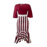 Women's Stripe Irregular Patchwork Mermaid Dress Chic Career Dress