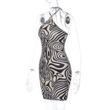 Women's Summer Sexy Print Low Back Lace-up Slim Bodycon Dress