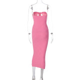 Women's Summer Fashion Sexy Strapless Strapless Solid Color Slim Dress