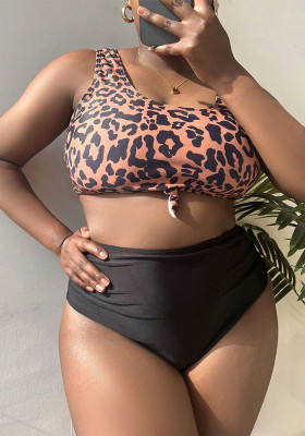 Plus Size High Waist Leopard Sexy Two Pieces Bikini Swimsuit