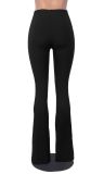 Women's Solid Color Hollow Out Fashionable Casual Bell Bottom Trousers