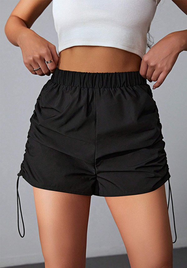 Women's Solid Drawstring Elastic Sports Casual Elastic Waist Cargo Shorts