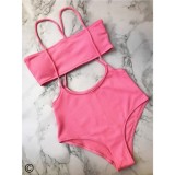 High Waist Swimsuit Women Two Pieces Solid Color Straps Sexy Women's Swimwear