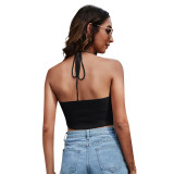 Solid Color Slim Fit Knitting Strapless Lace Up Sexy Top Knitting Halter Neck Wrapped Chest Camisole