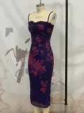Ladies Sexy Suspenders Lace Slit Bodycon Nightclub Dress