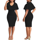 Sexy Fashion Solid Color Career Women's V-Neck Office Dress