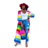 Sexy Plus Size Positioning Print Iridescent Long Cardigan