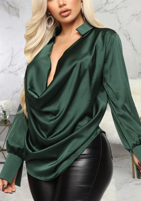 Sexy Fashion Solid Color Stretch Ladies Satin Blouse