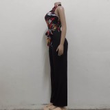 Sexy Fashion Digital Printing Round Neck Sleeveless Women's Jumpsuit