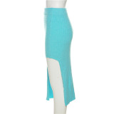 Summer Women Fashion Sweet Sleeveless Halter Neck Low Back High Waist Slim Two Piece Skirt Set