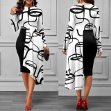 Women Round Neck Irregular Patchwork Bodycon Dress