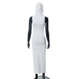 Women Summer Solid Casual Hooded Sleeveless Dress
