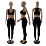 Women Sports Casual Tank Crop Top and Pants Two-Piece Set