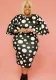 Plus Size Women Bell Bottom Sleeve Polka Dot Print Bodycon Dress