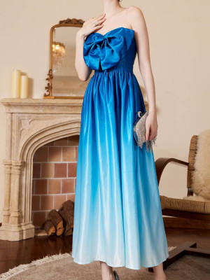 Summer Sexy Elegant Ombre Strapless Fitted Evening Gown with Bow