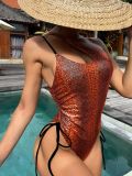 Women's Sexy Shiny Tight Fitting Swimsuit Slash Shoulder Strap Durable One-Piece Swimsuit