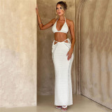 Women's Summer Sexy Low Back Lace-Up Camisole High Waist Slim Skirt Set