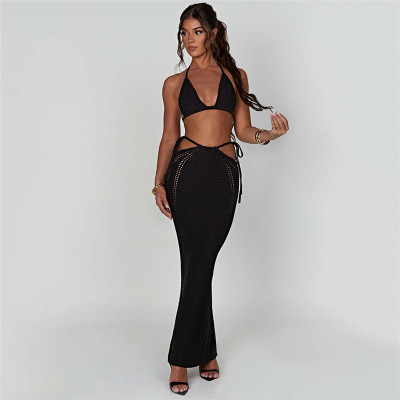 Women's Summer Sexy Low Back Lace-Up Camisole High Waist Slim Skirt Set