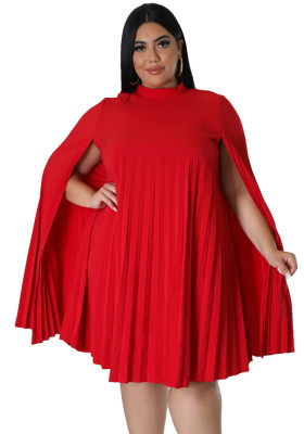 Women's Fashion Casual Versatile Loose Solid Color Plus Size Pleated Dress