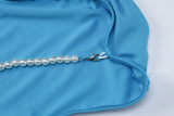 Summer Women's Solid Color Hollow Pearl Chain Sexy Low Back Bodycon Dress