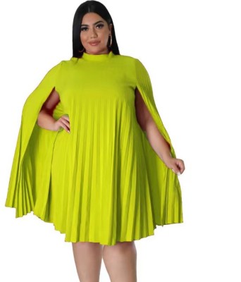 Women's Fashion Casual Versatile Loose Solid Color Plus Size Pleated Dress