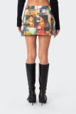 Women fashion print mini skirt