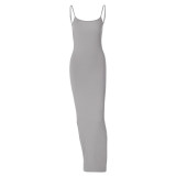 Summer Women's Casual Solid Long Slim Strap Dress