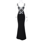 Women's Summer Fashion Sexy Solid Color Slim Low Back Strap Dress