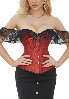 Women's Black Strapless Shapewear Top Vintage Jacquard Corset