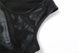 Summer Women's Sexy Pu Faux Leather Sleeveless Vest High Waist Tight Fitting Irregular Skirt Two Piece Set