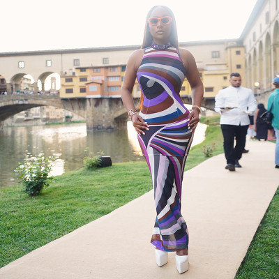 Women's Summer Fashion Digital Printing Sleeveless Mesh Slim Dress
