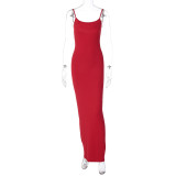 Summer Women's Casual Solid Long Slim Strap Dress
