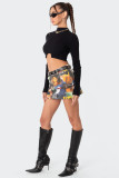 Women fashion print mini skirt