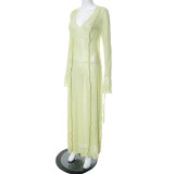 Women Bell Bottom Sleeve Lace Mesh Dress