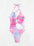 Halter Neck one-piece women's tie-dye print sexy swimsuit bikini