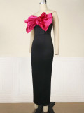 Contrast Bow Dress Sexy Strapless Sleeveless Formal Party Evening Dress