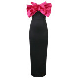 Contrast Bow Dress Sexy Strapless Sleeveless Formal Party Evening Dress