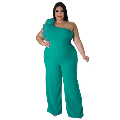 Plus Size Ladies One Shoulder Mesh Wide Leg Pants