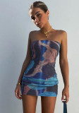 Women's Spring Fashion Print Strapless Slim Fit Jumpsuit Dress