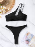 bikini solid color one-shoulder thong sexy bikini swimsuit women